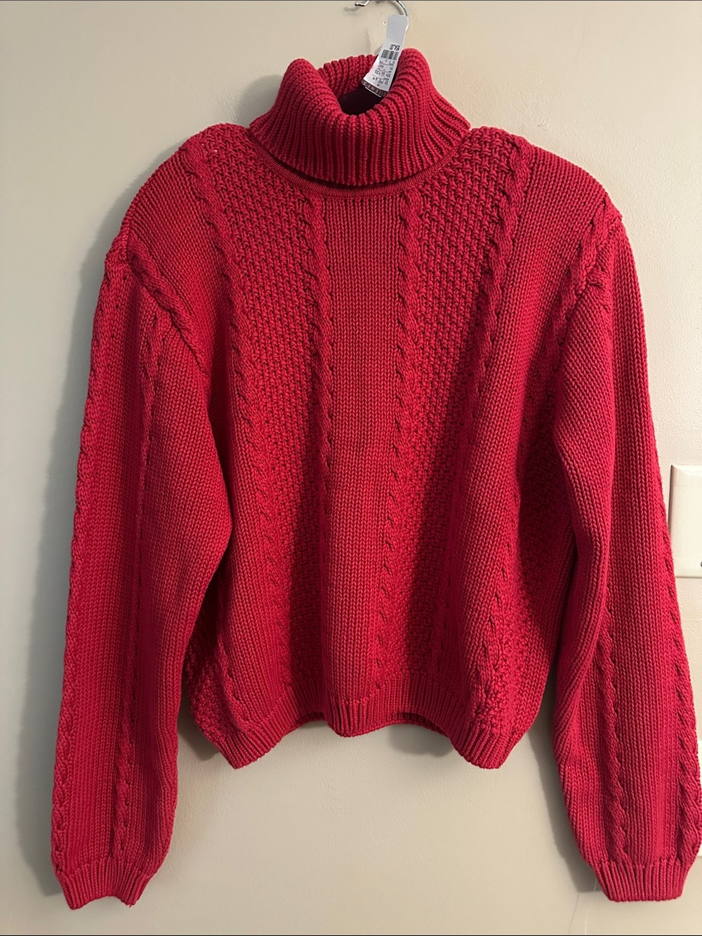Red Turtleneck Cable Knit Sweater - Women